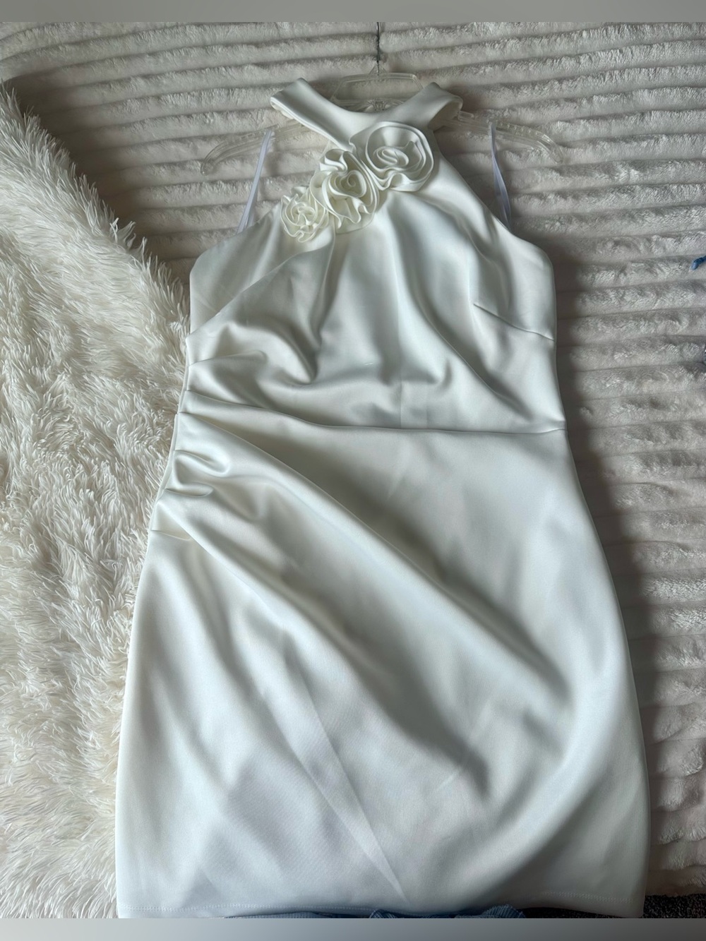 Halter Mini Dress with Rosette Accents in Ivory